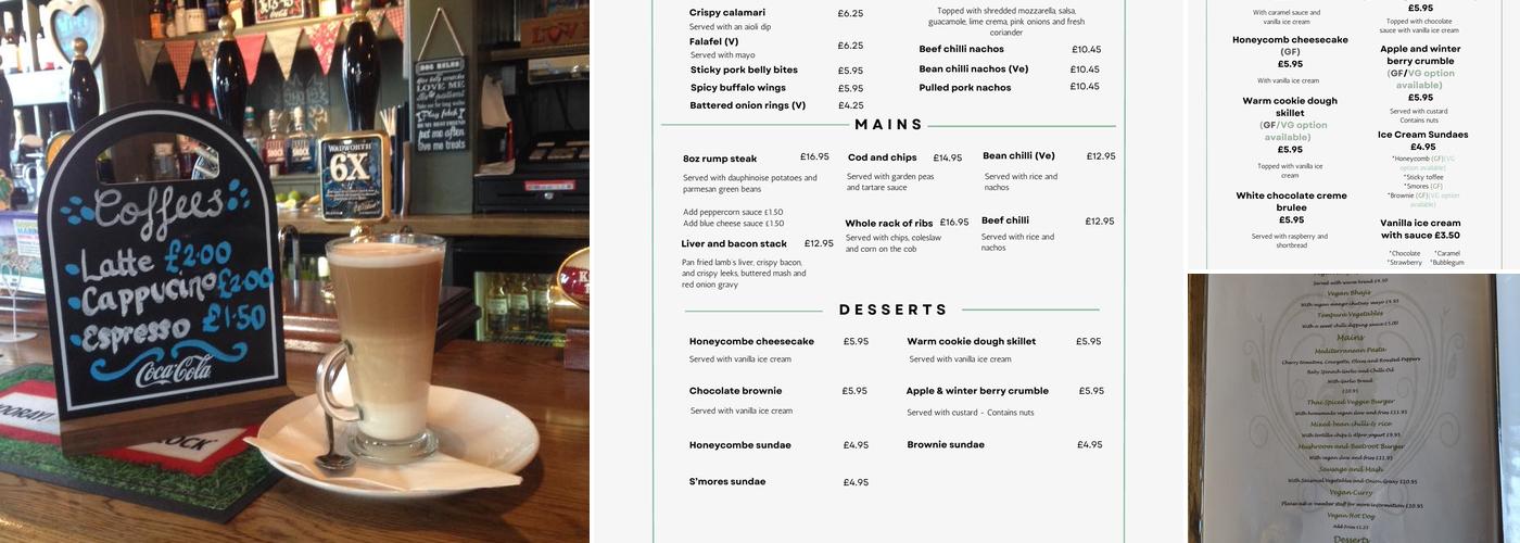 The Fighting Cocks, Alverstoke Menu