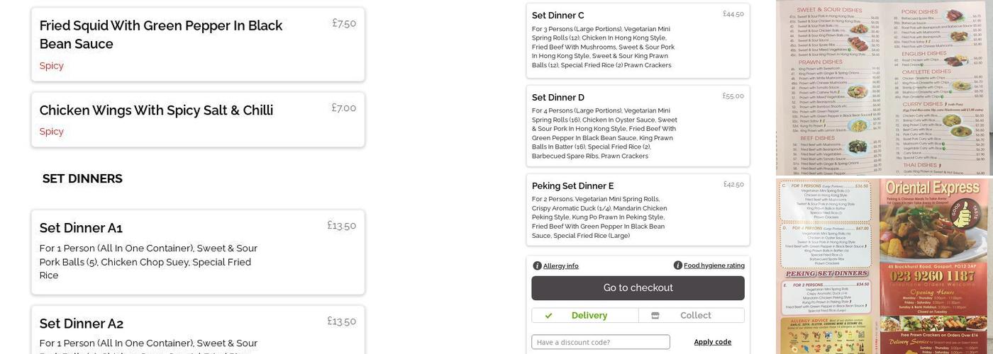 Oriental Express Menu