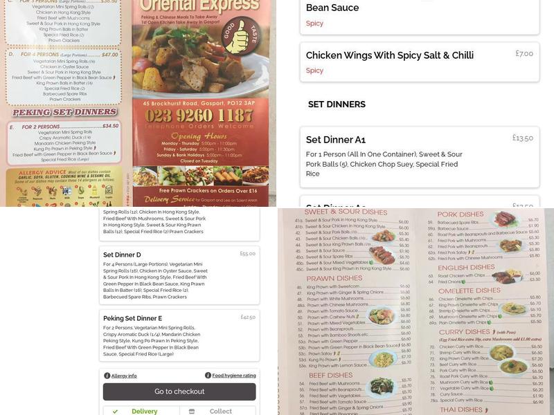 Oriental Express Menu