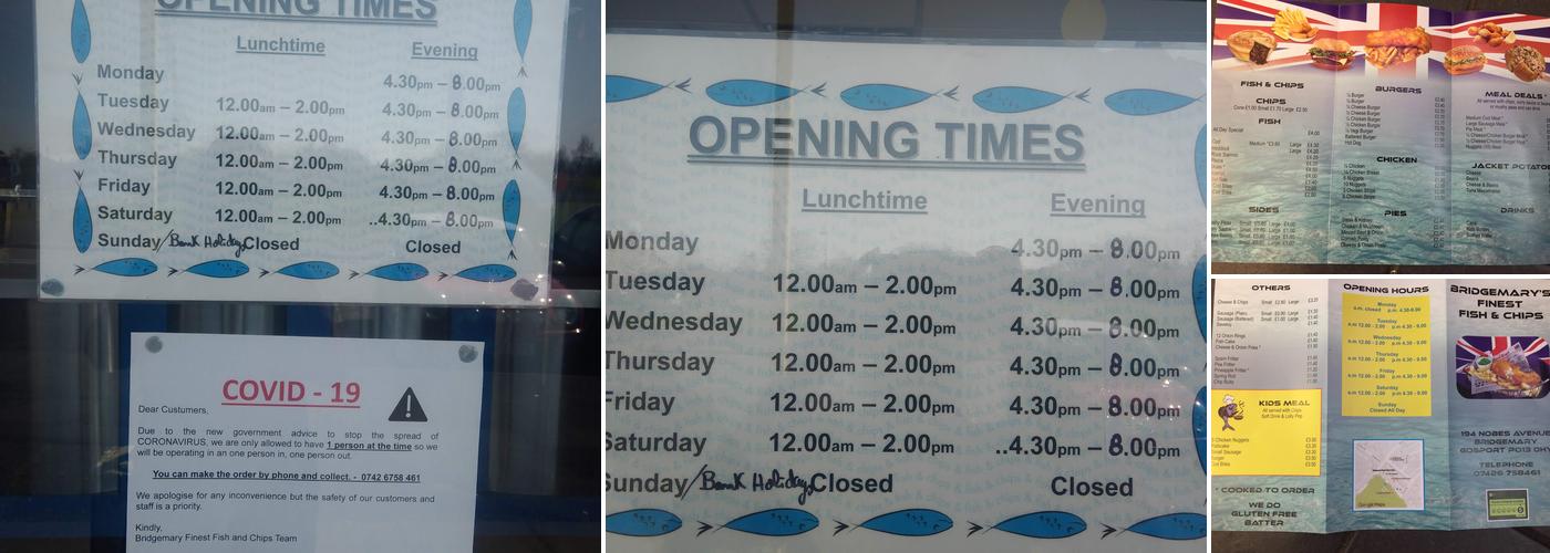 Bridgemary's Finest Fish & Chips Menu