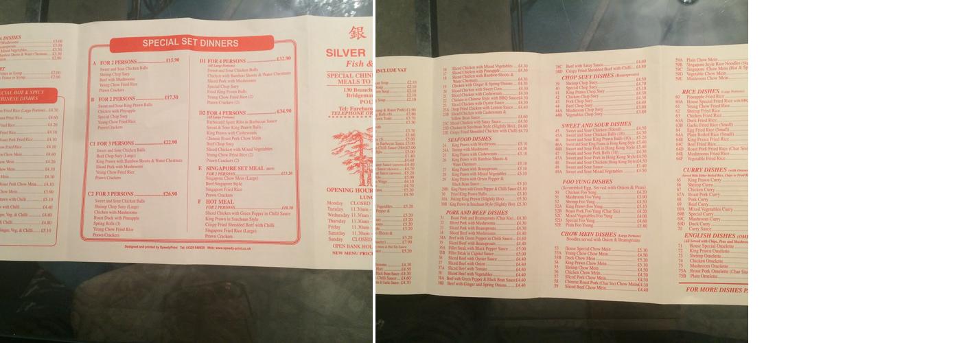 Silver Palace Menu