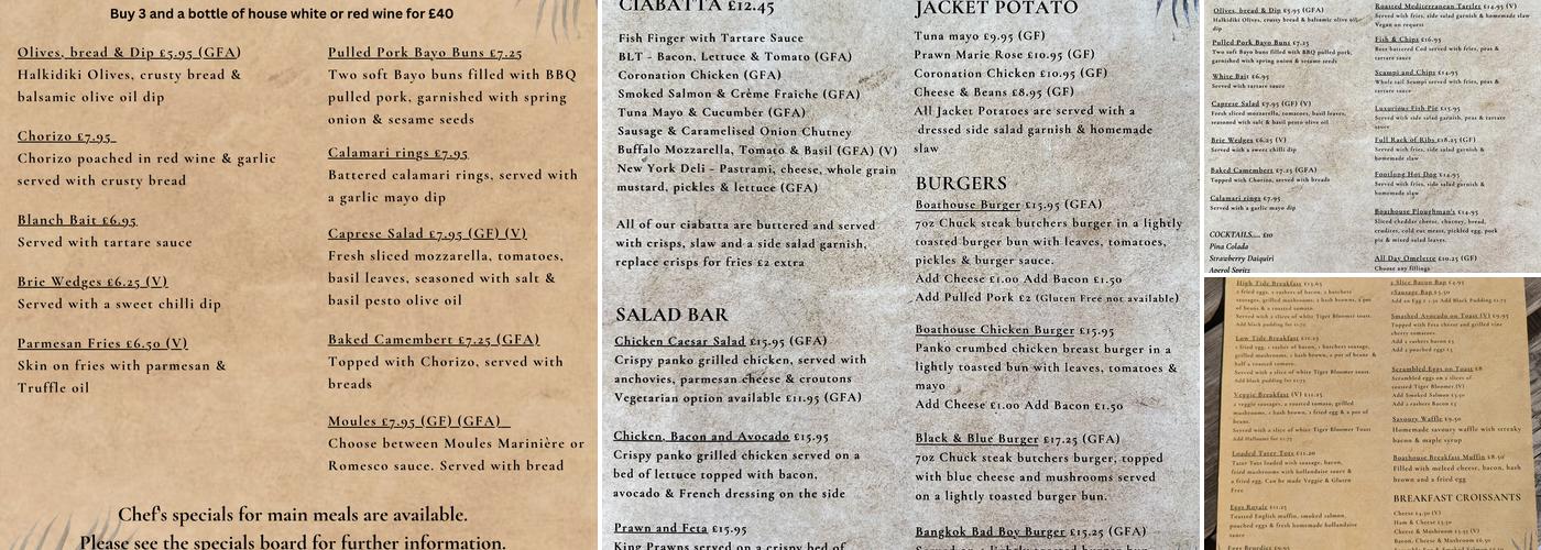 The Boathouse Menu
