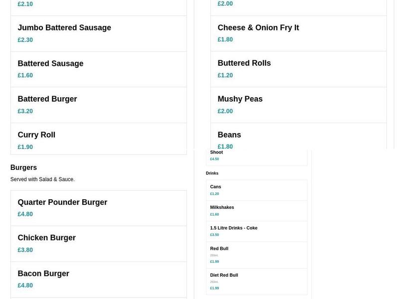 H & D Fish & Chips Menu