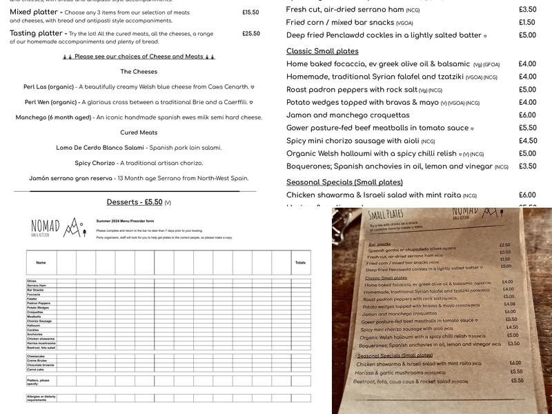 Nomad Bar & Kitchen Menu