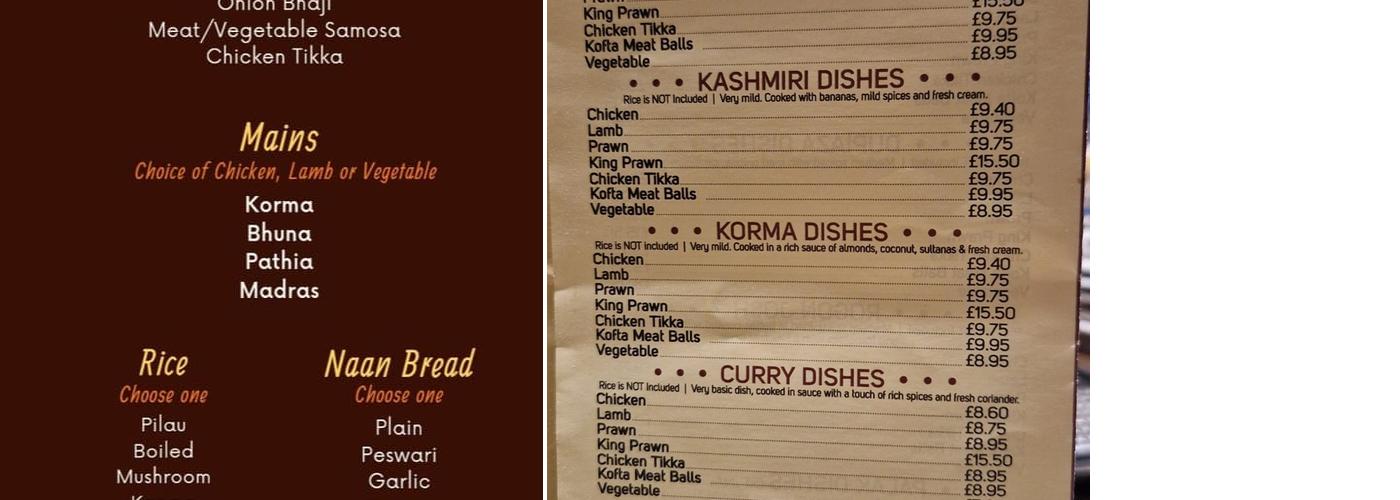 Tandoori Menu