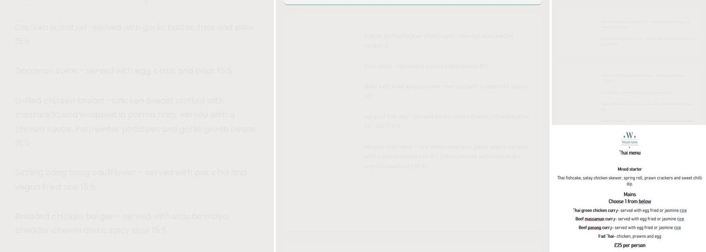 The Welby Arms Menu