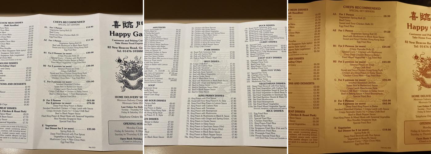Happy Gate Cantonese Takeaway Menu