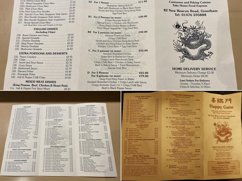 Happy Gate Cantonese Takeaway Menu