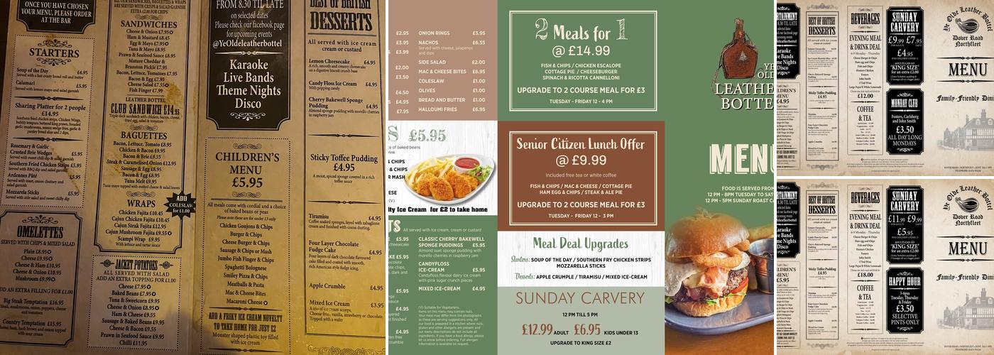 Ye Olde Leather Bottle Menu