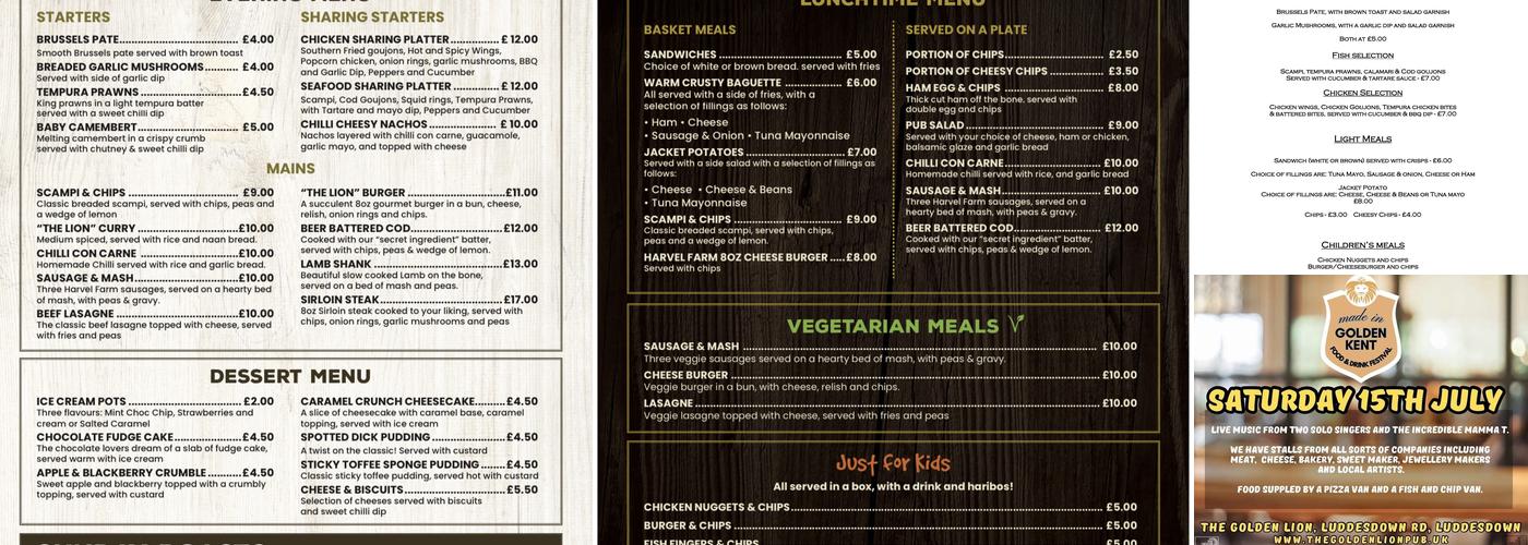 The Golden Lion Menu