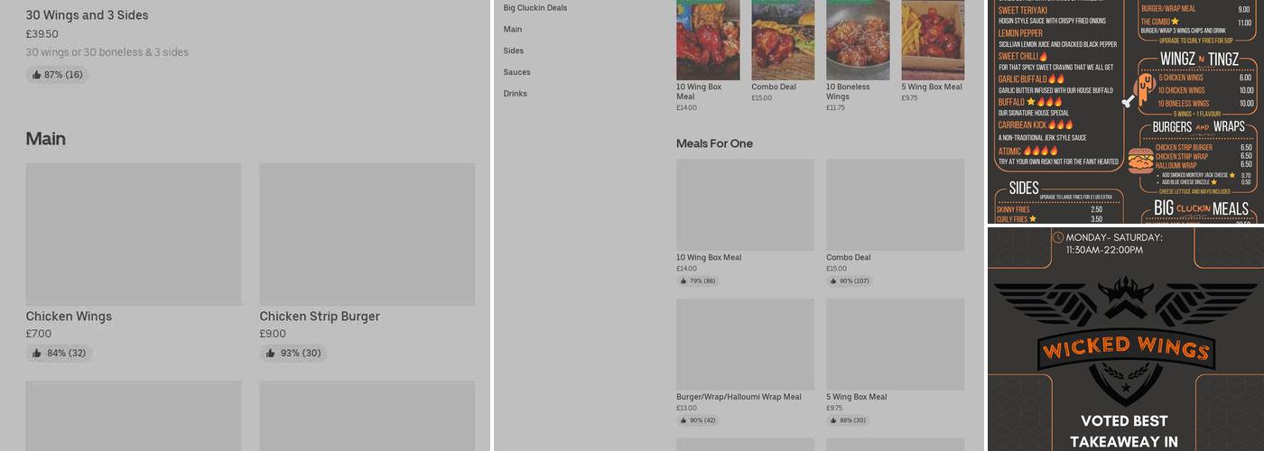 Wicked Wings Ltd Menu