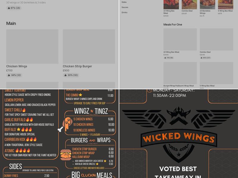 Wicked Wings Ltd Menu