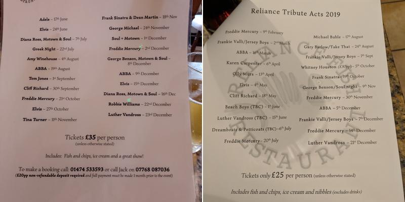 Reliance Fish Restaurant Gravesend Menu