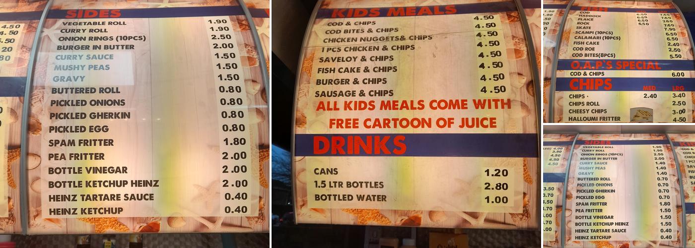 Riverview Traditional Fish and chips Menu
