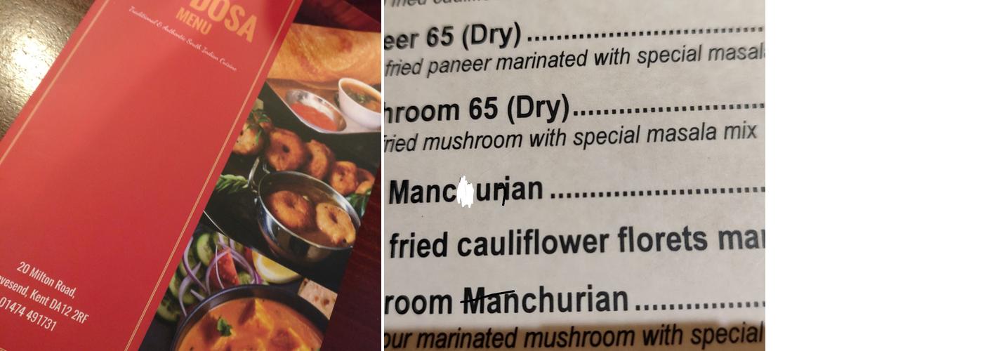 RT Dosa Indian Restaurant Menu