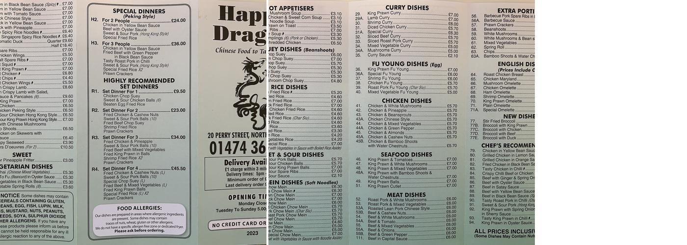 Happy Dragon Menu