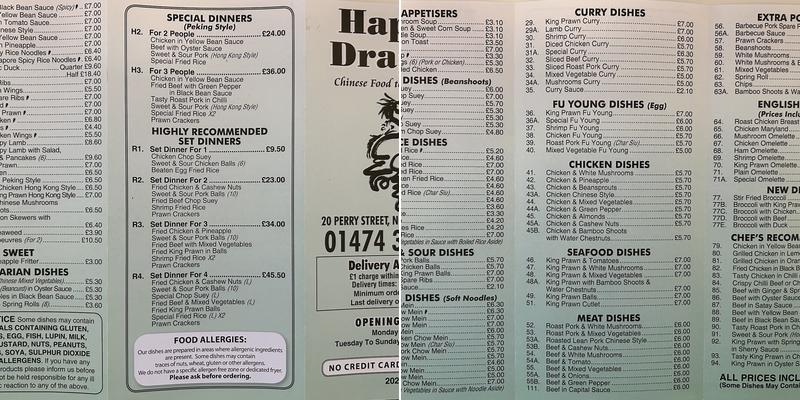 Happy Dragon Menu
