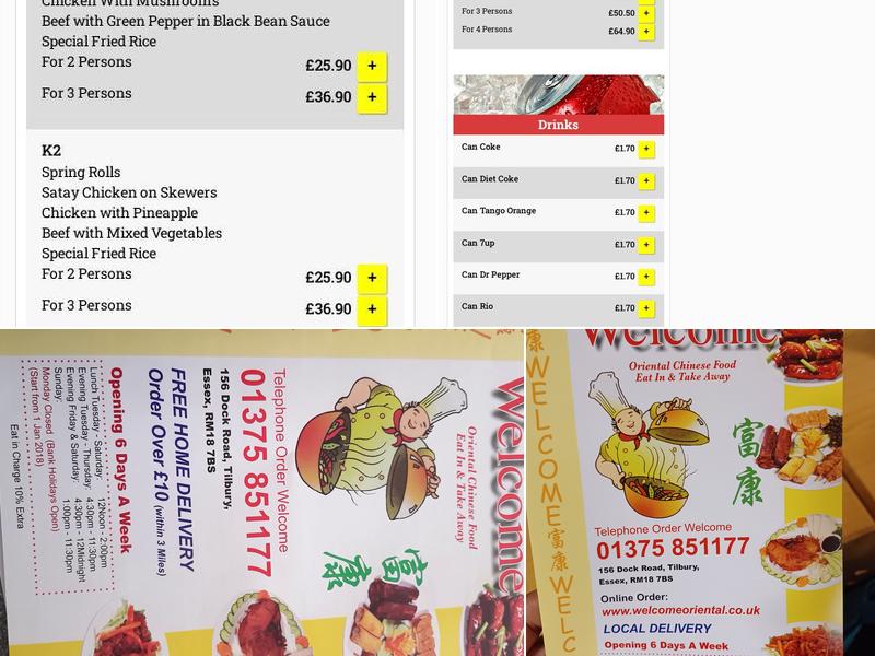 Welcome Oriental Cafe Menu