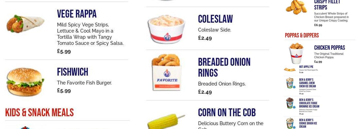 Favorite Chicken & Ribs Tollgate Services Menu