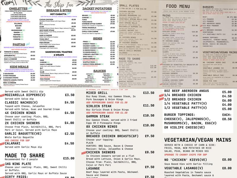 The Ship Inn Menu