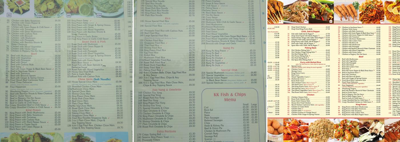 K K Fish Bar Menu
