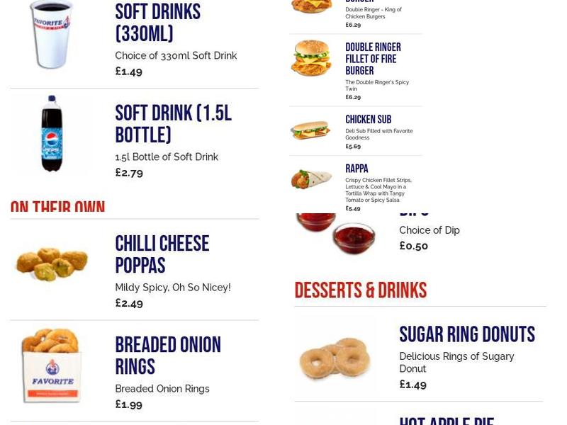 Favorite Chicken & Ribs Tilbury Menu