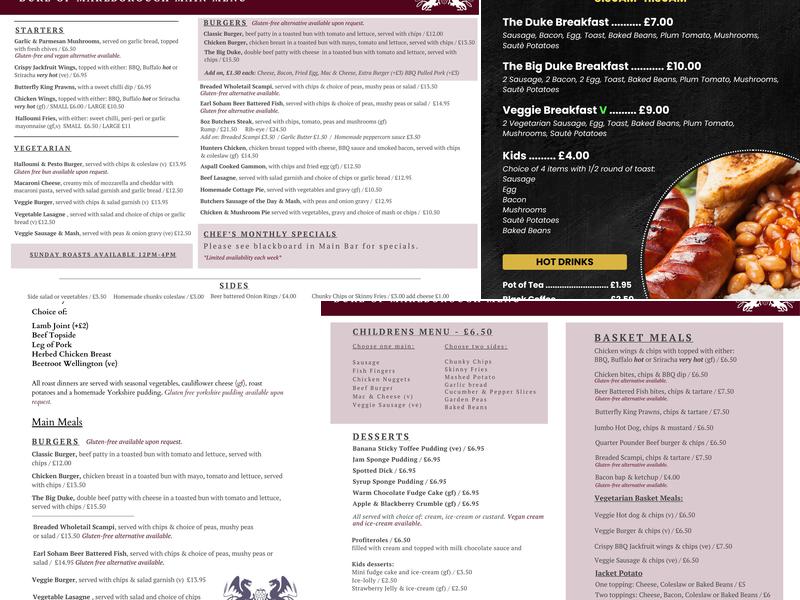 The Duke of Marlborough Menu