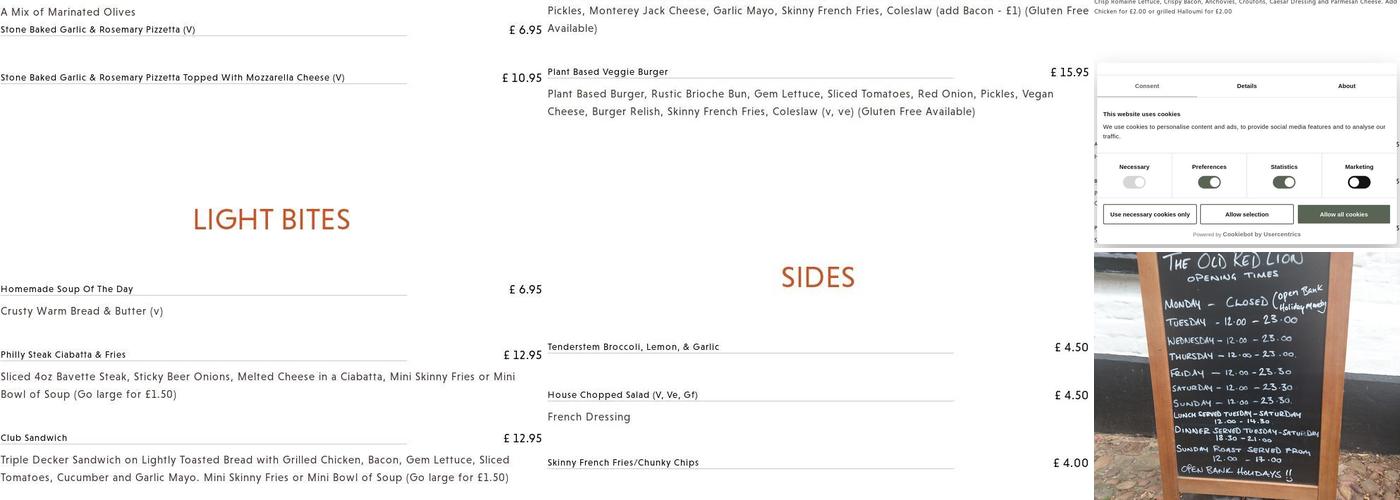 The Old Red Lion Menu