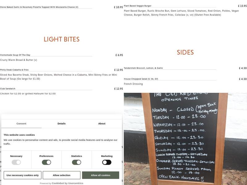 The Old Red Lion Menu