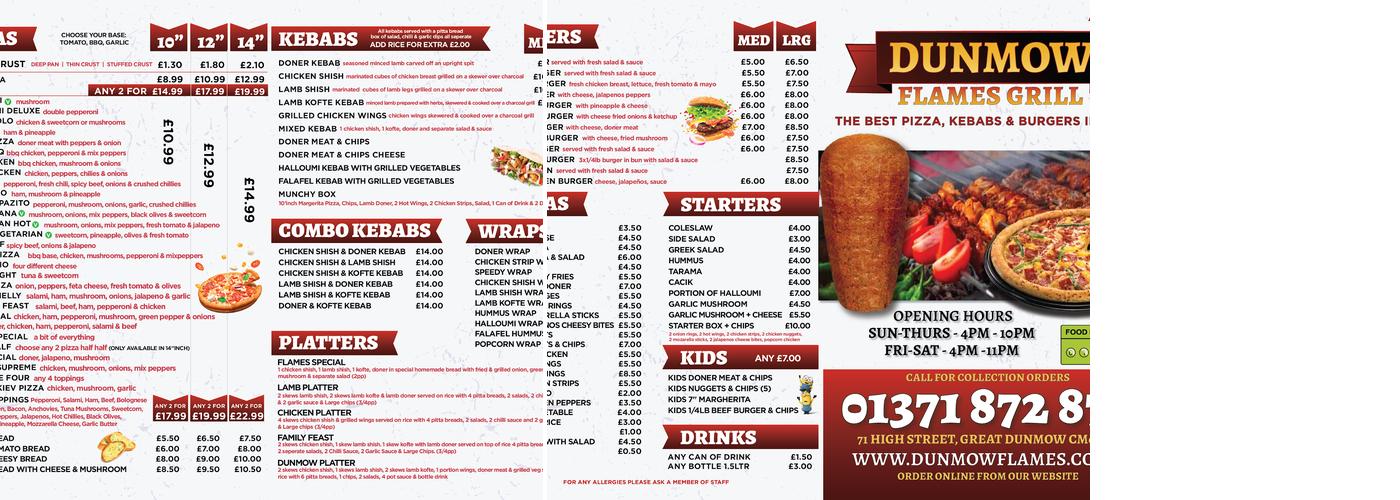 DUNMOW FLAMES Menu