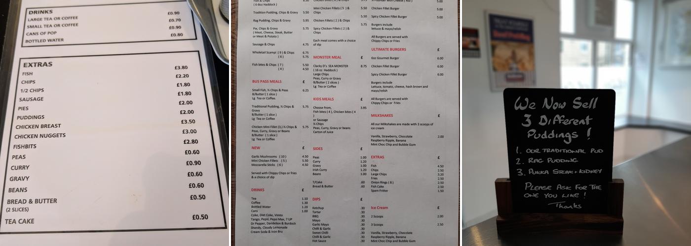 Clayton Street Chippy (Clacky D's) Menu
