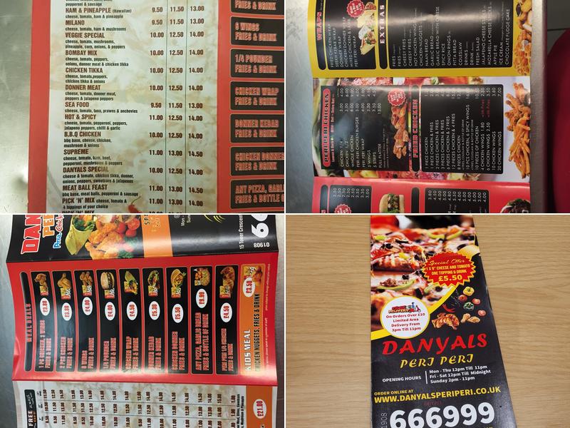 Danyals Peri Peri Menu