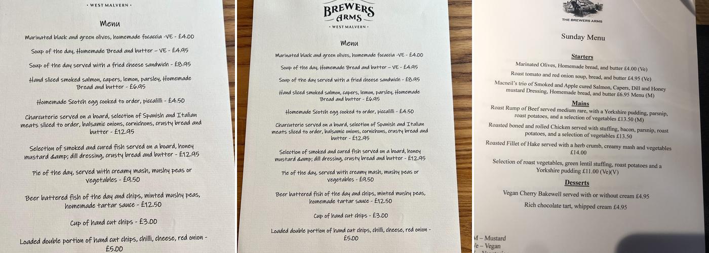 The Brewers Arms Menu