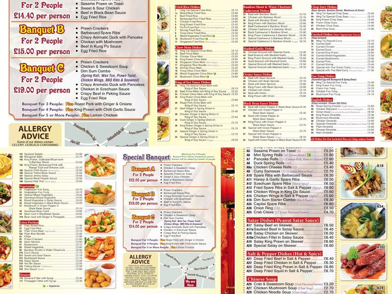 Hing Tai Chinese Malvern Menu