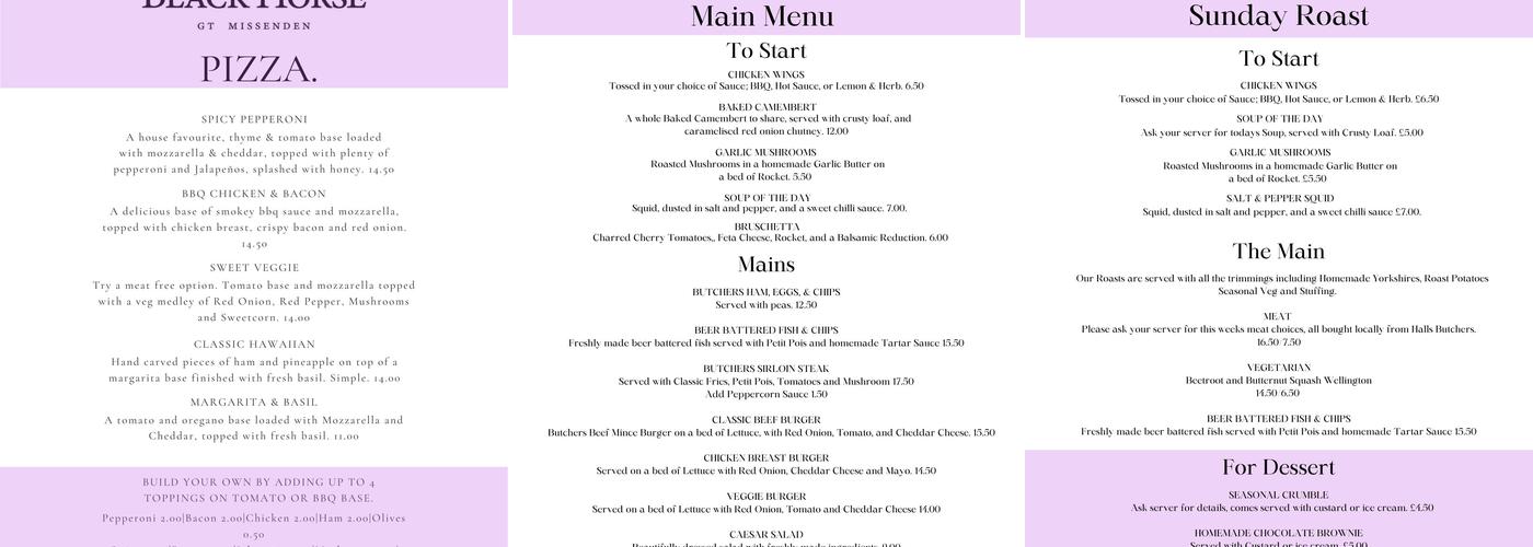 The Black Horse Great Missenden Menu