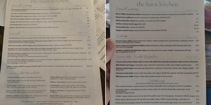 The Barn Kitchen Menu