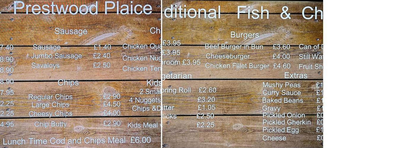 Prestwood Plaice Menu