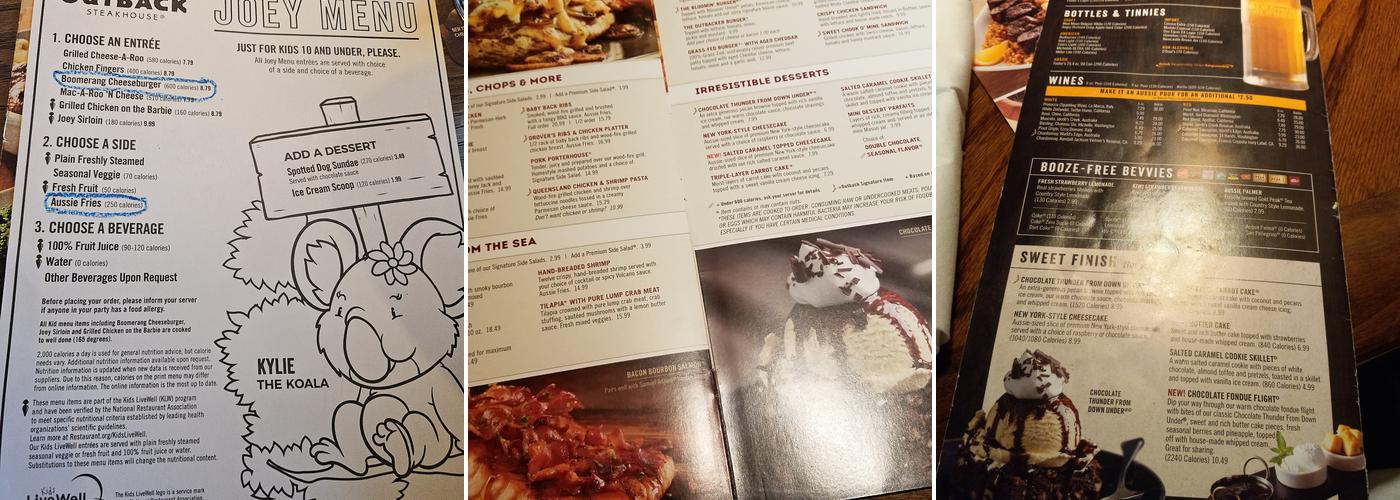 Outback Steakhouse Menu