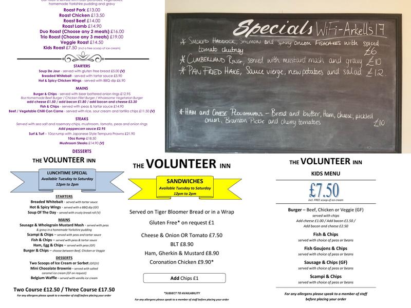 The Volunteer Inn Menu