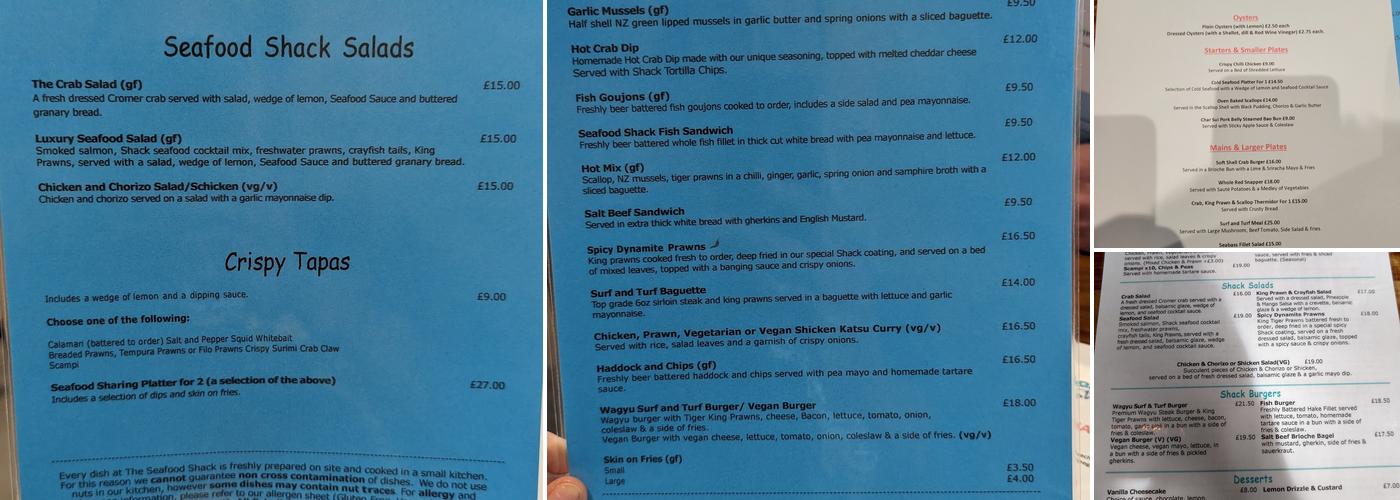 The Seafood Shack Menu