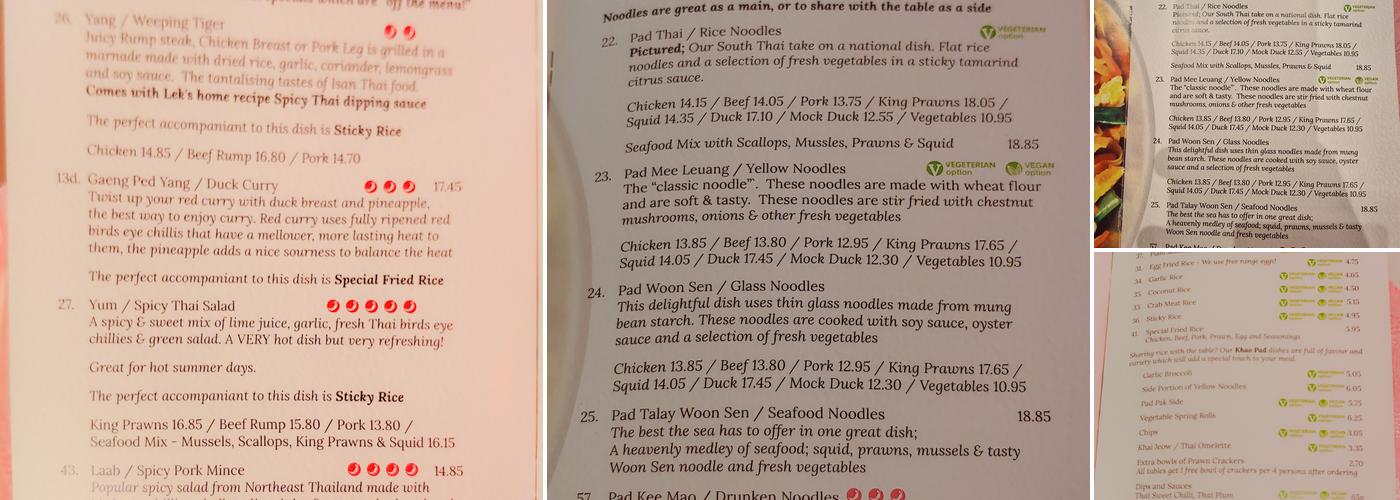 Lekthai Thai Restaurant and Takeaway Menu