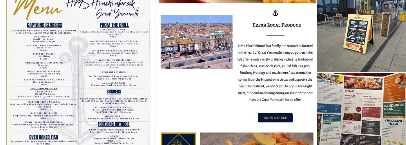 HMS Hinchinbrook great Yarmouth Menu
