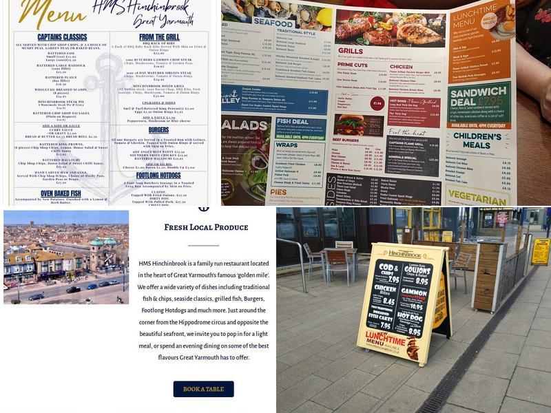 HMS Hinchinbrook great Yarmouth Menu