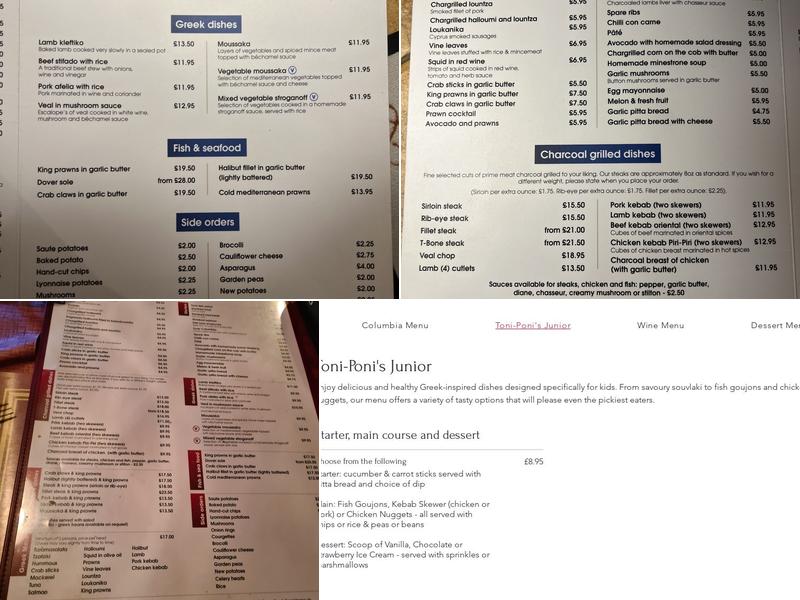 Columbia Toniponis Taverna Menu