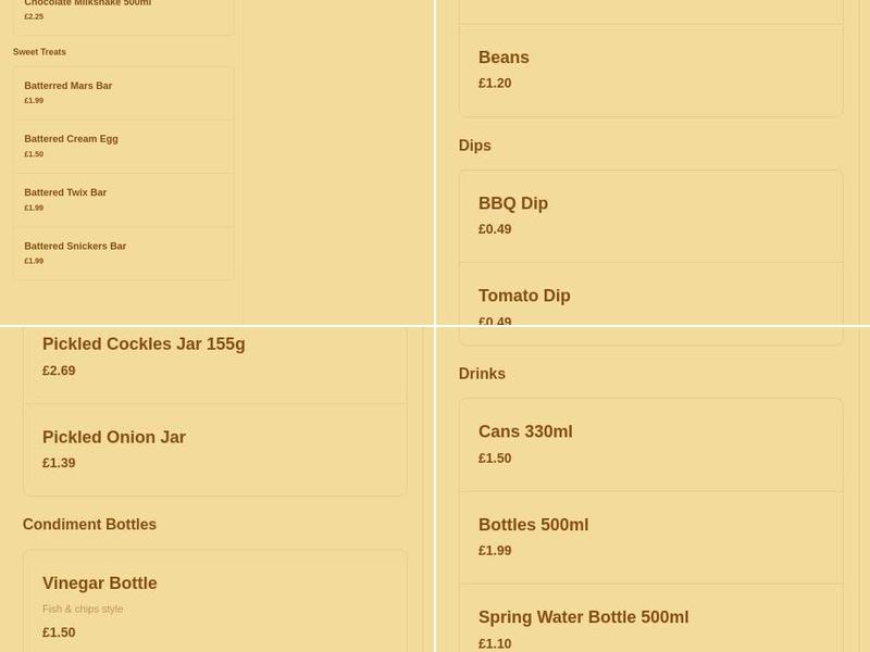 Lichfield Chippy Menu