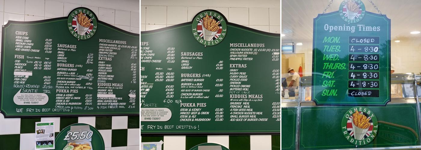 Ormesby Traditional Fish & Chips Menu