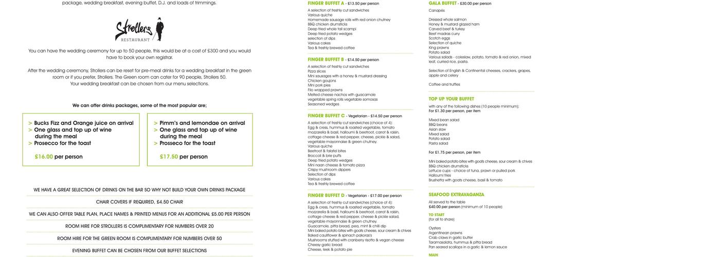 Strollers Restaurant Menu