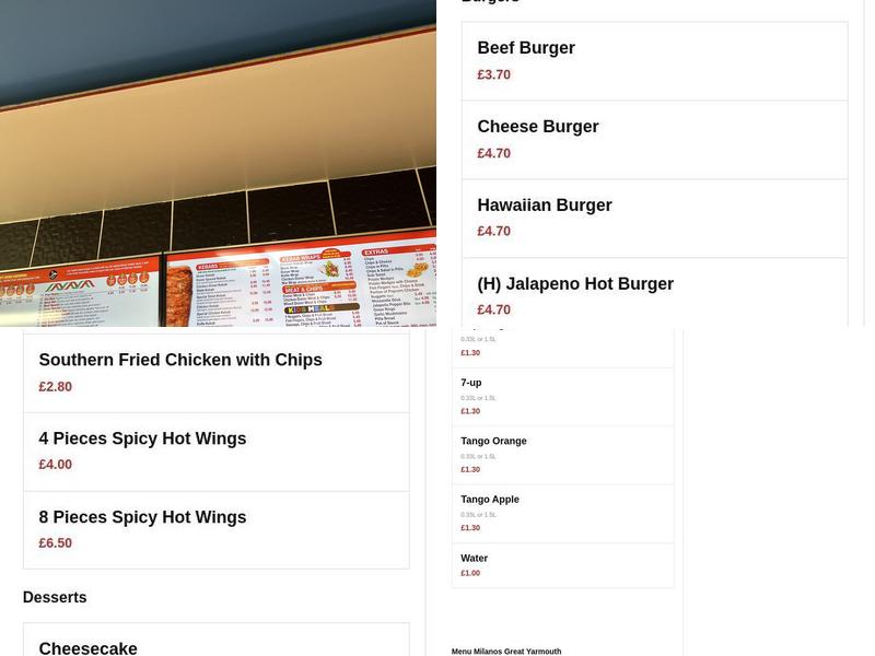 Milano Pizza Kabab Menu