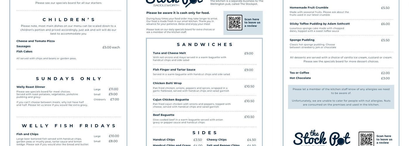 The Wellington/The Stockpot at the Wellington Menu