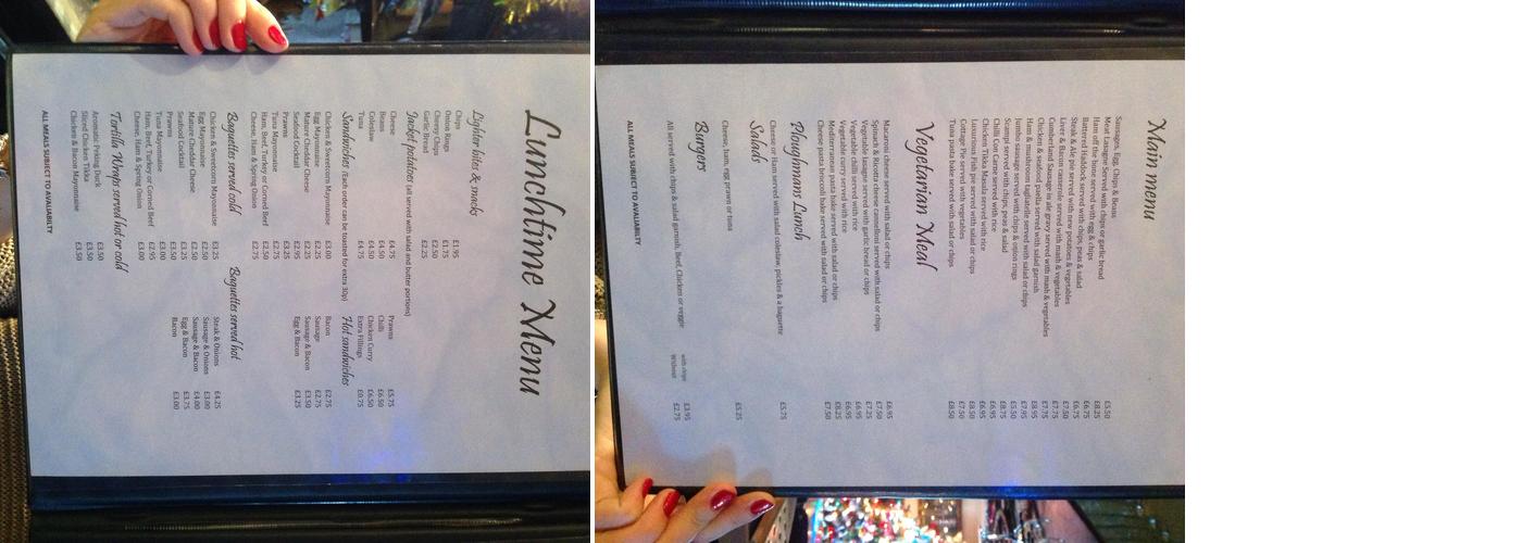 The Sir John Franklin Menu